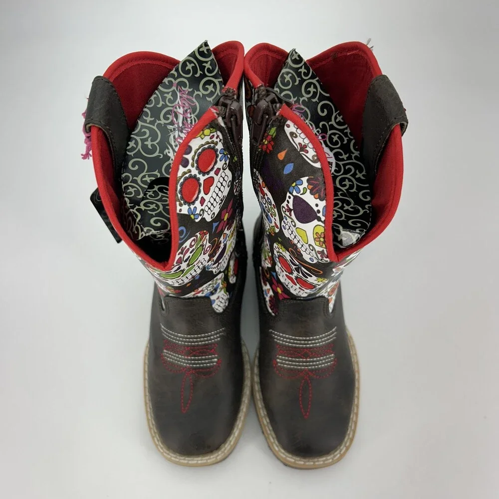 Blazin Roxx Boots Kids Size 10 Destiny Sugar Skull Western Zip Slip Resistant